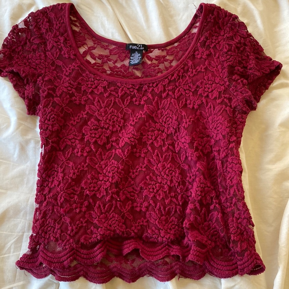 Red lace crop top.